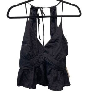 Mi Ami Francesca's Black Halter Vneck Tank Top Open Back L